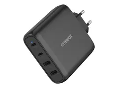 OtterBox Standard - Str&#248;madapter - 100 watt Fast Charge, PD - 4 utgangskontakter (2 x USB-C, 2 x 9-stifts USB-type A) - svart - Eureopa (uten UK)
