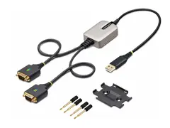 StarTech.com 2ft (60cm) 2-Port USB to Serial Adapter Cable, Interchangeable DB9 Screws/Nuts, COM Retention, USB-A to DB9 RS232, FTDI, Level-4 ESD Protection, Windows/macOS/ChromeOS/Linux Rugged TPE Construction (2P1FFC-USB-SERIAL) - USB / seriell-kabel - USB (hann) til DB-9 (hann) - 60 cm - svart