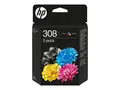 HP 308 - 2-pack - svart, cyan, magenta, gul original - boks - blekkpatron