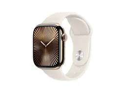 Apple Watch Series 10 (GPS + Cellular) 42 mm - gold titanium - smartklokke med sportsb&#229;nd - fluorelastomer - stjernelys - b&#229;ndbredde: M/L - 64 GB - LTE, Wi-Fi 4, UWB, Bluetooth - 4G - 34.4 g