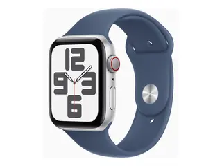 Apple Watch SE (GPS + Cellular) - 2. generasjon 44 mm - s&#248;lvaluminium - smartklokke med sportsb&#229;nd - fluorelastomer - denim - b&#229;ndbredde: S/M - 32 GB - LTE, Wi-Fi 4, Bluetooth - 4G - 33 g