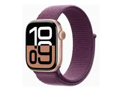 Apple Watch Series 10 (GPS + Cellular) - 42 mm rosegull aluminium - smartklokke med sportssl&#248;yfe - myk dobbeltlagsnylon - plomme - h&#229;ndleddst&#248;rrelse: 130-200 mm - 64 GB - LTE, Wi-Fi 4, UWB, Bluetooth - 4G - 29.3 g