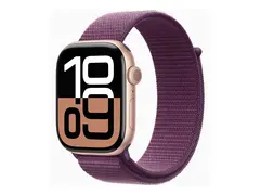 Apple Watch Series 10 (GPS) - 46 mm - rosegull aluminium smartklokke med sportssl&#248;yfe - myk dobbeltlagsnylon - plomme - h&#229;ndleddst&#248;rrelse: 130-200 mm - 64 GB - Wi-Fi 4, UWB, Bluetooth - 36.4 g