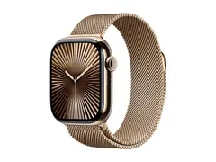 Apple Watch Series 10 (GPS + Cellular) 42 mm - gold titanium - smartklokke med fint strikket l&#248;kke - nett av rustfritt st&#229;l - gull - h&#229;ndleddst&#248;rrelse: 130-180 mm - 64 GB - LTE, Wi-Fi 4, UWB, Bluetooth - 4G - 34.4 g