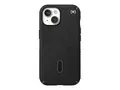 Speck Presidio 2 Grip - Baksidedeksel for mobiltelefon with clicklock - MagSafe-samsvar - plastikk - svart, skifergr&#229; - for Apple iPhone 15
