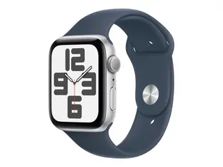 Apple Watch SE (GPS) - 2. generasjon 44 mm - s&#248;lvaluminium - smartklokke med sportsb&#229;nd - fluorelastomer - stormbl&#229; - b&#229;ndbredde: M/L - 32 GB - Wi-Fi, Bluetooth - 32.9 g