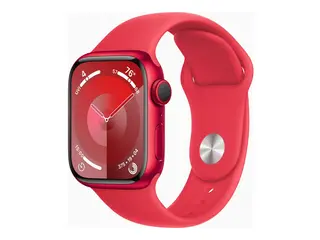 Apple Watch Series 9 (GPS + Cellular) - (PRODUCT) RED 41 mm - r&#248;d aluminium - smartklokke med sportsb&#229;nd - fluorelastomer - r&#248;d - b&#229;ndbredde: S/M - 64 GB - Wi-Fi, Bluetooth, UWB, LTE - 4G - 32.1 g