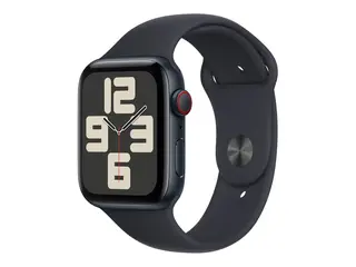 Apple Watch SE (GPS + Cellular) 2. generasjon - 44 mm - midnattsaluminium - smartklokke med sportsb&#229;nd - fluorelastomer - midnatt - b&#229;ndbredde: S/M - 32 GB - LTE, Wi-Fi, Bluetooth - 4G - 33 g