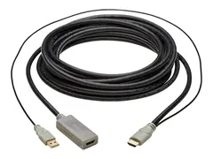 Eaton Tripp Lite Series HDMI Extension Cable with Active Repeater (M/F), 4K 60 Hz, HDR, 4:4:4, HDCP 2.2, 10 ft. (3.1 m), TAA HDMI-forlengelseskabel med Ethernet - TAA-samsvar - USB, HDMI hann til HDMI hunn - 3.1 m - gr&#229;, svart - st&#248;tte for 4K 60 Hz (3840 x 2160), aktiv forsterker, 3D-videost&#248;tte, gullbelagte kontakter