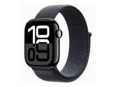 Apple Watch Series 10 (GPS) - 42 mm jet black aluminum - smartklokke med sportssl&#248;yfe - myk dobbeltlagsnylon - ink - h&#229;ndleddst&#248;rrelse: 130-200 mm - 64 GB - Wi-Fi 4, UWB, Bluetooth - 30 g