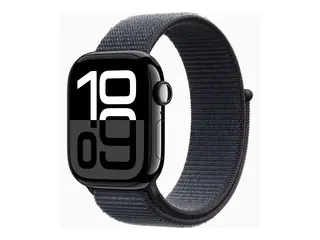 Apple Watch Series 10 (GPS) - 42 mm - jet black aluminum smartklokke med sportssl&#248;yfe - myk dobbeltlagsnylon - ink - h&#229;ndleddst&#248;rrelse: 130-200 mm - 64 GB - Wi-Fi 4, UWB, Bluetooth - 30 g