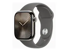 Apple Watch Series 10 (GPS + Cellular) 42 mm - natural titanium - smartklokke med sportsb&#229;nd - fluorelastomer - steingr&#229; - b&#229;ndbredde: M/L - 64 GB - LTE, Wi-Fi 4, UWB, Bluetooth - 4G - 34.4 g