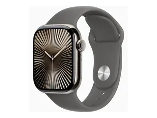 Apple Watch Series 10 (GPS + Cellular) - 42 mm natural titanium - smartklokke med sportsb&#229;nd - fluorelastomer - steingr&#229; - b&#229;ndbredde: M/L - 64 GB - LTE, Wi-Fi 4, UWB, Bluetooth - 4G - 34.4 g