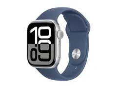 Apple Watch Series 10 (GPS + Cellular) - 42 mm s&#248;lvaluminium - smartklokke med sportsb&#229;nd - fluorelastomer - denim - b&#229;ndbredde: M/L - 64 GB - LTE, Wi-Fi 4, UWB, Bluetooth - 4G - 29.3 g