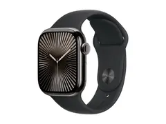 Apple Watch Series 10 (GPS + Cellular) - 42 mm slate titanium - smartklokke med sportsb&#229;nd - fluorelastomer - svart - b&#229;ndbredde: M/L - 64 GB - LTE, Wi-Fi 4, UWB, Bluetooth - 4G - 34.4 g