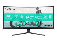 Philips Evnia 3000 34M2C3500L - LED-skjerm gaming - kurvet - 34&quot; - 3440 x 1440 WQHD @ 180 Hz - Fast VA - 300 cd/m&#178; - 4000:1 - HDR10 - 0.03 ms - 2xHDMI, DisplayPort - koksgr&#229;