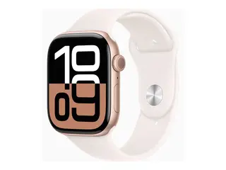 Apple Watch Series 10 (GPS) - 46 mm - rosegull aluminium smartklokke med sportsb&#229;nd - fluorelastomer - light blush - b&#229;ndbredde: M/L - 64 GB - Wi-Fi 4, UWB, Bluetooth - 36.4 g