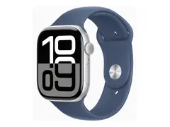 Apple Watch Series 10 (GPS + Cellular) - 46 mm s&#248;lvaluminium - smartklokke med sportsb&#229;nd - fluorelastomer - denim - b&#229;ndbredde: M/L - 64 GB - LTE, Wi-Fi 4, UWB, Bluetooth - 4G - 35.3 g