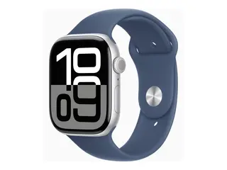 Apple Watch Series 10 (GPS + Cellular) - 46 mm s&#248;lvaluminium - smartklokke med sportsb&#229;nd - fluorelastomer - denim - b&#229;ndbredde: M/L - 64 GB - LTE, Wi-Fi 4, UWB, Bluetooth - 4G - 35.3 g