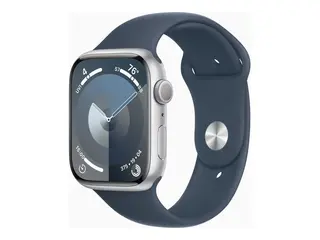 Apple Watch Series 9 (GPS) - 45 mm s&#248;lvaluminium - smartklokke med sportsb&#229;nd - fluorelastomer - stormbl&#229; - b&#229;ndbredde: S/M - 64 GB - Wi-Fi, UWB, Bluetooth - 38.7 g