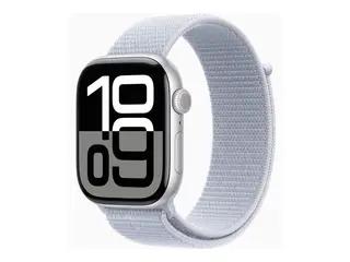 Apple Watch Series 10 (GPS) - 46 mm - s&#248;lvaluminium smartklokke med sportssl&#248;yfe - myk dobbeltlagsnylon - bl&#229; sky - h&#229;ndleddst&#248;rrelse: 130-200 mm - 64 GB - Wi-Fi 4, UWB, Bluetooth - 36.4 g