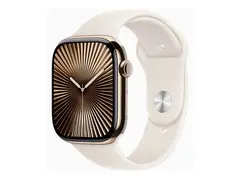 Apple Watch Series 10 (GPS + Cellular) 46 mm - gold titanium - smartklokke med sportsb&#229;nd - fluorelastomer - stjernelys - b&#229;ndbredde: S/M - 64 GB - LTE, Wi-Fi 4, UWB, Bluetooth - 4G - 41.7 g