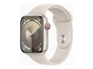 Apple Watch Series 9 (GPS + Cellular) 45 mm - stjernelysaluminium - smartklokke med sportsb&#229;nd - fluorelastomer - stjernelys - b&#229;ndbredde: S/M - 64 GB - Wi-Fi, LTE, UWB, Bluetooth - 4G - 39 g