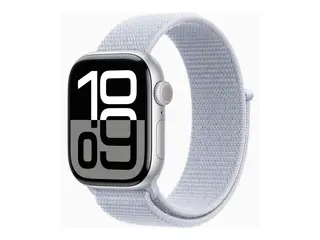 Apple Watch Series 10 (GPS + Cellular) - 42 mm s&#248;lvaluminium - smartklokke med sportssl&#248;yfe - myk dobbeltlagsnylon - blue cloud - h&#229;ndleddst&#248;rrelse: 130-200 mm - 64 GB - LTE, Wi-Fi 4, UWB, Bluetooth - 4G - 29.3 g