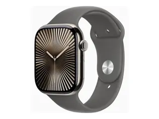 Apple Watch Series 10 (GPS + Cellular) - 46 mm natural titanium - smartklokke med sportsb&#229;nd - fluorelastomer - steingr&#229; - b&#229;ndbredde: S/M - 64 GB - LTE, Wi-Fi 4, UWB, Bluetooth - 4G - 41.7 g