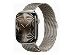 Apple Watch Series 10 (GPS + Cellular) 46 mm - natural titanium - smartklokke med fint strikket l&#248;kke - nett av rustfritt st&#229;l - natural - b&#229;ndbredde: S/M - 64 GB - LTE, Wi-Fi 4, UWB, Bluetooth - 4G - 41.7 g