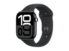 Apple Watch Series 10 (GPS) - 46 mm jet black aluminum - smartklokke med sportsb&#229;nd - fluorelastomer - svart - b&#229;ndbredde: M/L - 64 GB - Wi-Fi 4, UWB, Bluetooth - 36.4 g