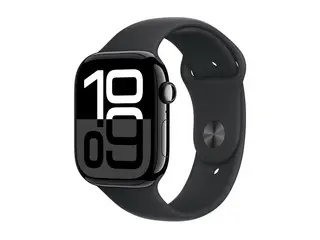 Apple Watch Series 10 (GPS) - 46 mm - jet black aluminum smartklokke med sportsb&#229;nd - fluorelastomer - svart - b&#229;ndbredde: M/L - 64 GB - Wi-Fi 4, UWB, Bluetooth - 36.4 g