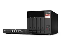 QNAP TS-473A - NAS-server - 4 br&#248;nner - SATA 6Gb/s RAID JBOD, RAID 0, 1, 10, 5, 6 - RAM 8 GB - 2.5 Gigabit Ethernet - iSCSI st&#248;tte - med QSW-1105-5T-bryter