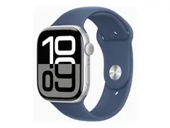 Apple Watch Series 10 (GPS + Cellular) 46 mm - s&#248;lvaluminium - smartklokke med sportsb&#229;nd - fluorelastomer - denim - b&#229;ndbredde: S/M - 64 GB - LTE, Wi-Fi 4, UWB, Bluetooth - 4G - 35.3 g