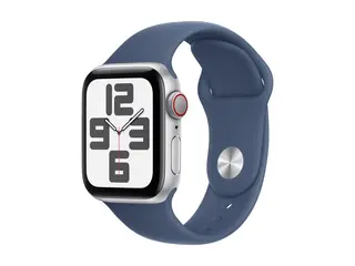 Apple Watch SE (GPS + Cellular) - 2. generasjon 40 mm - s&#248;lvaluminium - smartklokke med sportsb&#229;nd - fluorelastomer - denim - b&#229;ndbredde: S/M - 32 GB - LTE, Wi-Fi 4, Bluetooth - 4G - 27.8 g