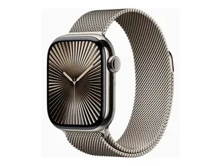 Apple Watch Series 10 (GPS + Cellular) - 42 mm natural titanium - smartklokke med fint strikket l&#248;kke - nett av rustfritt st&#229;l - natural - h&#229;ndleddst&#248;rrelse: 130-180 mm - 64 GB - LTE, Wi-Fi 4, UWB, Bluetooth - 4G - 34.4 g