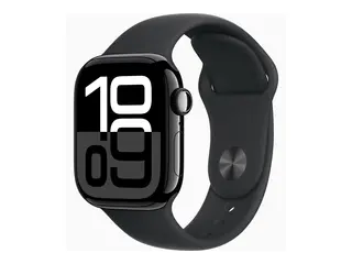 Apple Watch Series 10 (GPS) - 42 mm - jet black aluminum smartklokke med sportsb&#229;nd - fluorelastomer - svart - b&#229;ndbredde: M/L - 64 GB - Wi-Fi 4, UWB, Bluetooth - 30 g