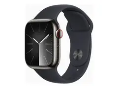 Apple Watch Series 9 (GPS + Cellular) - 41 mm rustfritt grafittst&#229;l - smartklokke med sportsb&#229;nd - fluorelastomer - midnatt - b&#229;ndbredde: M/L - 64 GB - Wi-Fi, Bluetooth, UWB, LTE - 4G - 42.3 g