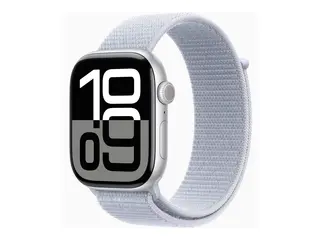 Apple Watch Series 10 (GPS + Cellular) - 46 mm s&#248;lvaluminium - smartklokke med sportssl&#248;yfe - myk dobbeltlagsnylon - blue cloud - h&#229;ndleddst&#248;rrelse: 130-200 mm - 64 GB - LTE, Wi-Fi 4, UWB, Bluetooth - 4G - 35.3 g