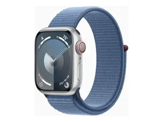 Apple Watch Series 9 (GPS + Cellular) - 41 mm s&#248;lvaluminium - smartklokke med sportssl&#248;yfe - myk dobbeltlagsnylon - vinterbl&#229; - 64 GB - Wi-Fi, Bluetooth, UWB, LTE - 4G - 32.1 g