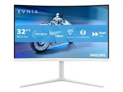 Philips Evnia 5000 32M2C5501 - LED-skjerm gaming - kurvet - 32&quot; (31.5&quot; synlig) - 2560 x 1440 QHD @ 180 Hz - Fast VA - 3500:1 - HDR10 - 0.5 ms - 2xHDMI, DisplayPort - hvit