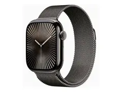 Apple Watch Series 10 (GPS + Cellular) 42 mm - slate titanium - smartklokke med fint strikket l&#248;kke - nett av rustfritt st&#229;l - skifer - h&#229;ndleddst&#248;rrelse: 130-180 mm - 64 GB - LTE, Wi-Fi 4, UWB, Bluetooth - 4G - 34.4 g