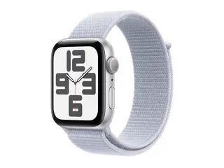 Apple Watch SE (GPS) - 2. generasjon - 44 mm s&#248;lvaluminium - smartklokke med sportssl&#248;yfe - myk dobbeltlagsnylon - blue cloud - h&#229;ndleddst&#248;rrelse: 130-200 mm - 32 GB - Wi-Fi 4, Bluetooth - 32.9 g