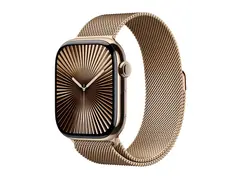 Apple Watch Series 10 (GPS + Cellular) 46 mm - gold titanium - smartklokke med fint strikket l&#248;kke - nett av rustfritt st&#229;l - gull - b&#229;ndbredde: M/L - 64 GB - LTE, Wi-Fi 4, UWB, Bluetooth - 4G - 41.7 g