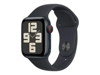 Apple Watch SE (GPS + Cellular) 2. generasjon - 40 mm - midnattsaluminium - smartklokke med sportsb&#229;nd - fluorelastomer - midnatt - b&#229;ndbredde: S/M - 32 GB - LTE, Wi-Fi, Bluetooth - 4G - 27.8 g