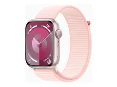 Apple Watch Series 9 (GPS) - 45 mm - pink aluminum smartklokke med sportssl&#248;yfe - myk dobbeltlagsnylon - light pink - 64 GB - Wi-Fi, UWB, Bluetooth - 38.7 g