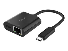 Belkin CONNECT - Nettverksadapter - USB-C Gigabit Ethernet x 1 + USB-C (bare str&#248;m) x 1