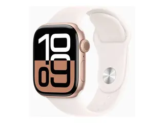 Apple Watch Series 10 (GPS + Cellular) 42 mm - rosegull aluminium - smartklokke med sportsb&#229;nd - fluorelastomer - light blush - b&#229;ndbredde: S/M - 64 GB - LTE, Wi-Fi 4, UWB, Bluetooth - 4G - 29.3 g