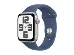 Apple Watch SE (GPS) - 2. generasjon 44 mm - s&#248;lvaluminium - smartklokke med sportsb&#229;nd - fluorelastomer - denim - b&#229;ndbredde: M/L - 32 GB - Wi-Fi 4, Bluetooth - 32.9 g