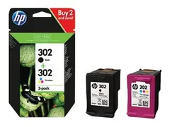 HP 302 - 2-pack - svart, farge (cyan, magenta, gul) original - blekkpatron - for Deskjet 1110, 21XX, 36XX; ENVY 45XX; Officejet 38XX, 46XX, 52XX